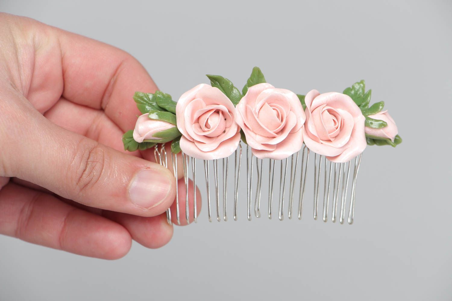 Peigne cheveux fleurs bijou cheveux fait main pâte polymère Accessoire femme photo 5