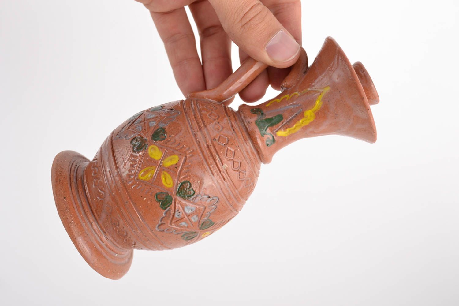 Unusual beautiful handmade designer painted clay candle holder photo 2