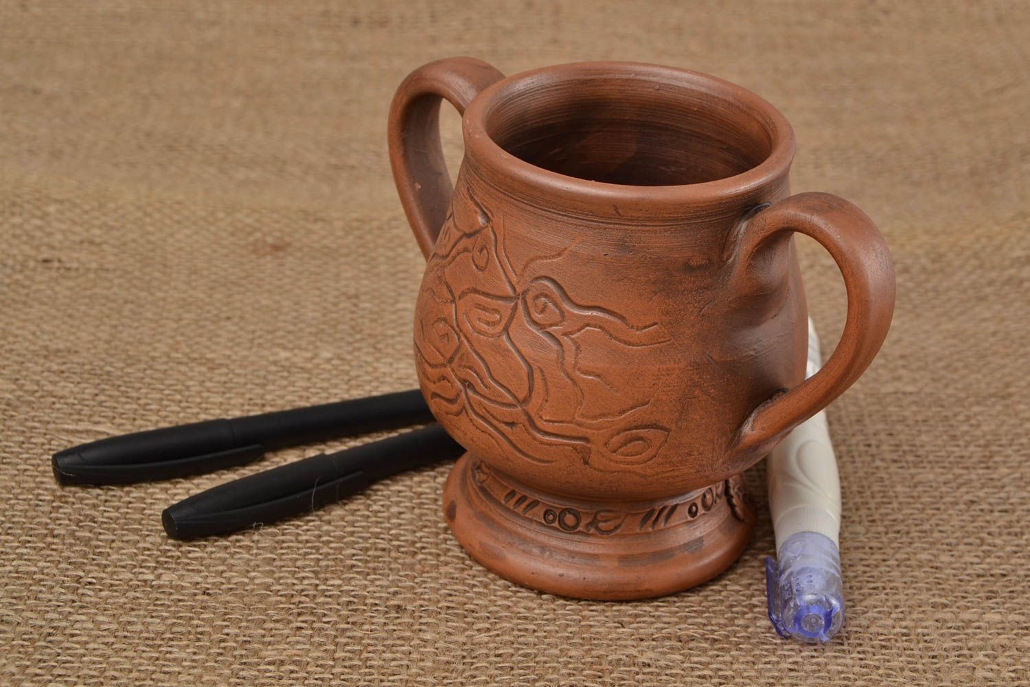 Unusual beautiful handmade designer molded clay pencil holder eco friendly photo 1