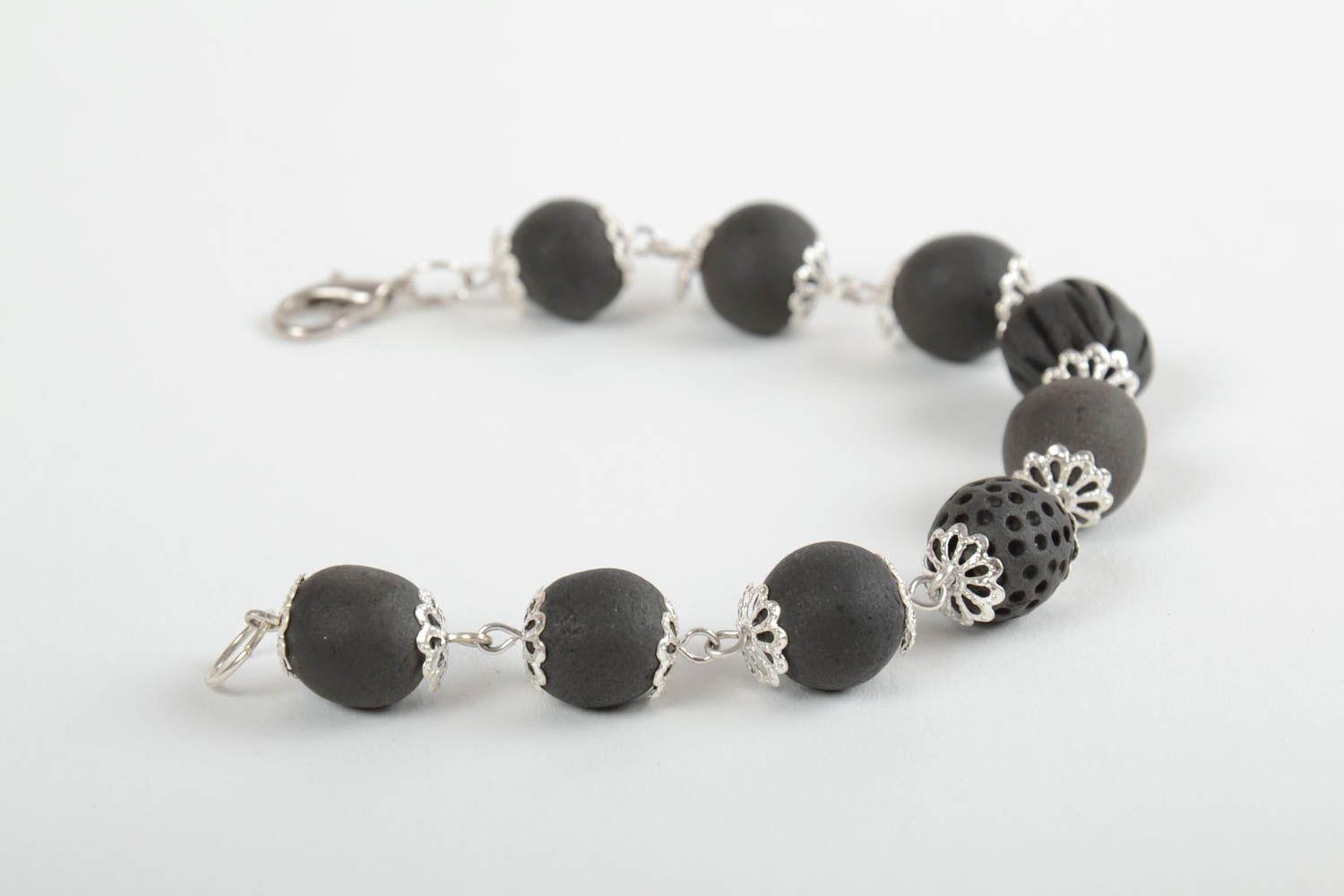 Elegant handmade clay bead bracelet woven bracelet with beads ceramic jewelry photo 6