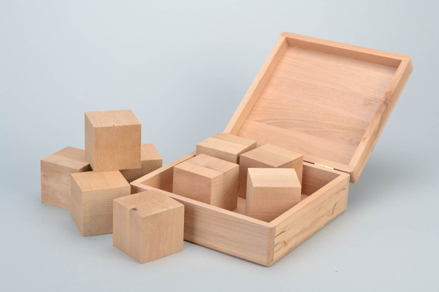 Handmade alder wood craft blank box with cubes for decoupage or painting  photo 4