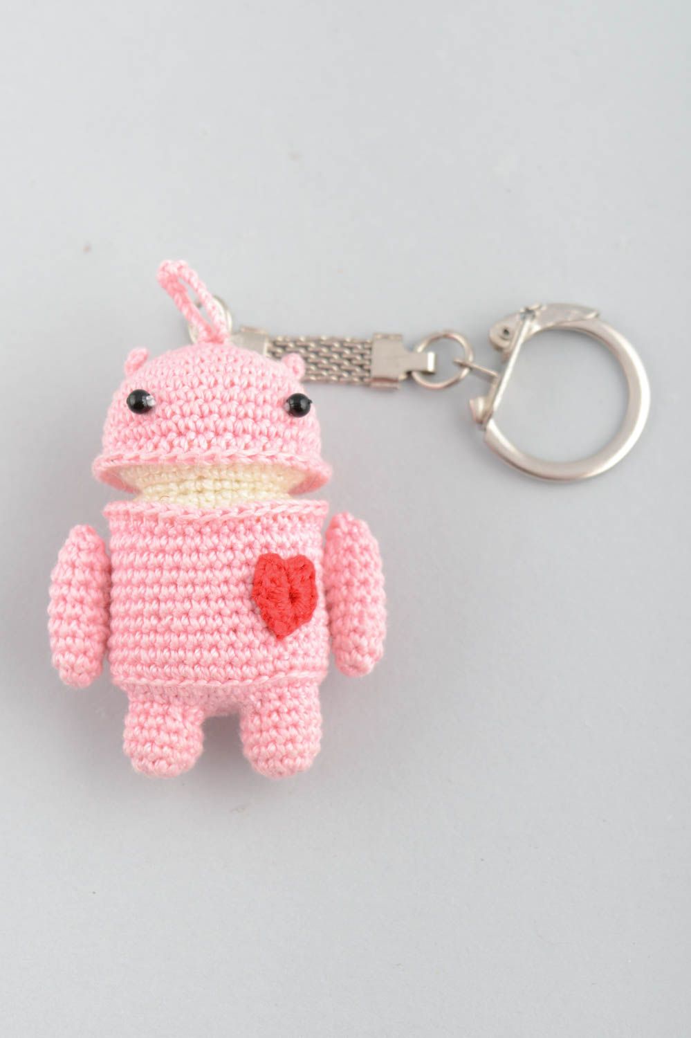 Soft toy keychain pink small handmade crocheted decorative present for friend photo 2