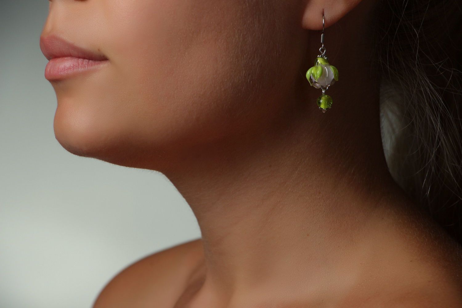 Beautiful earrings made of glass photo 3