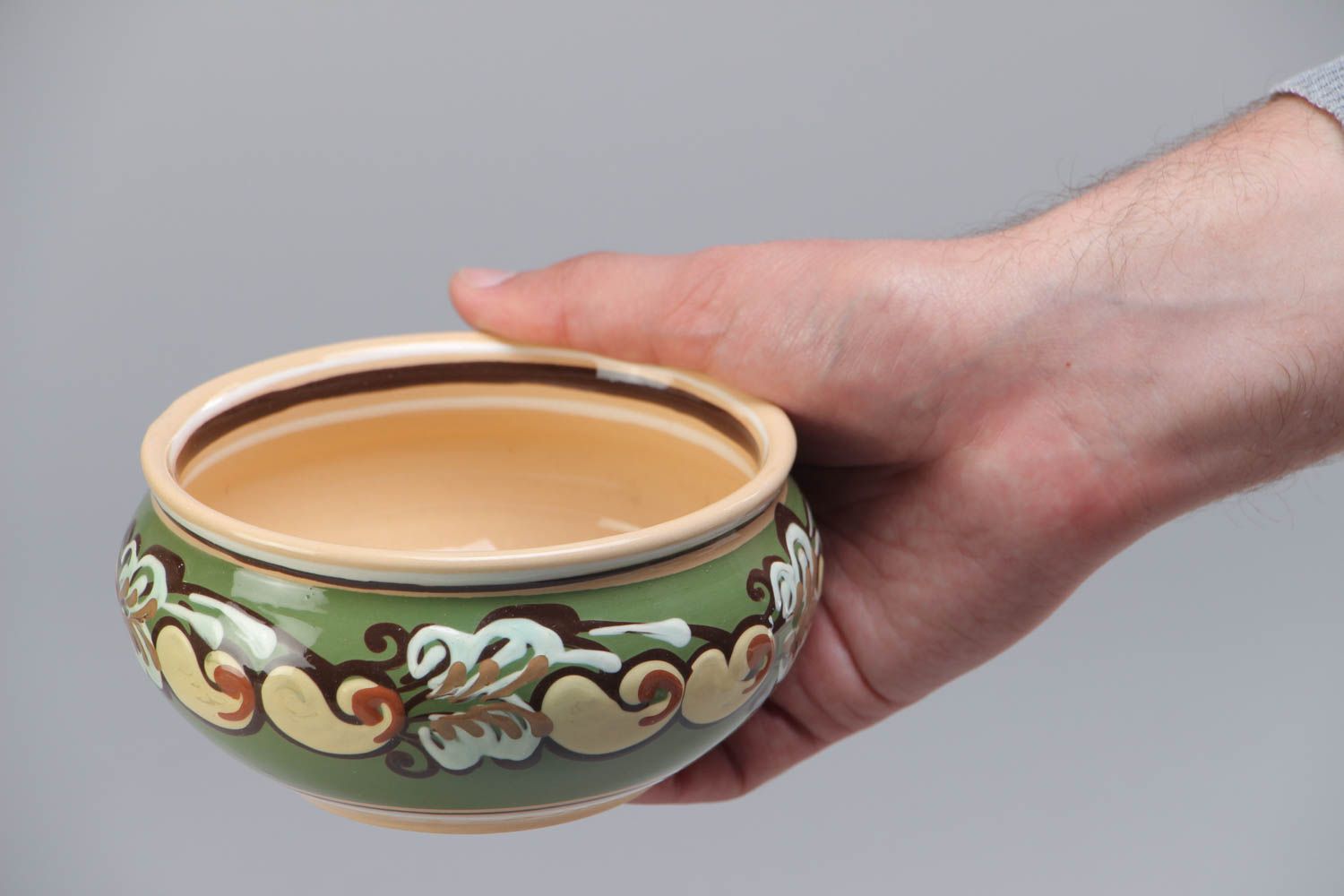 Handmade small ceramic bowl 350 ml painted with colorful glaze in ethnic style photo 5