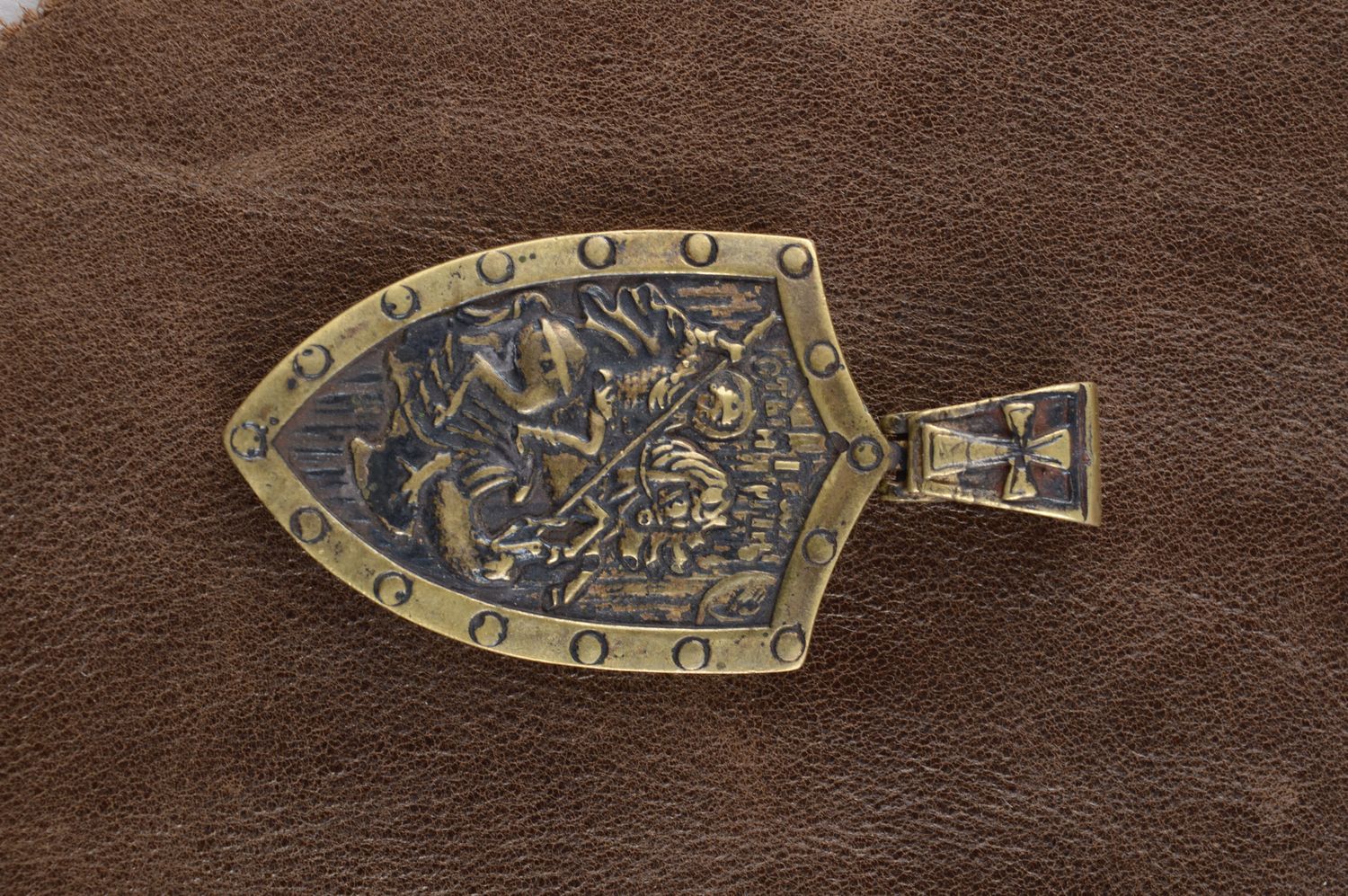 Украшение ручной работы кулон на шею украшение из бронзы Георгий Победоносец фото 1