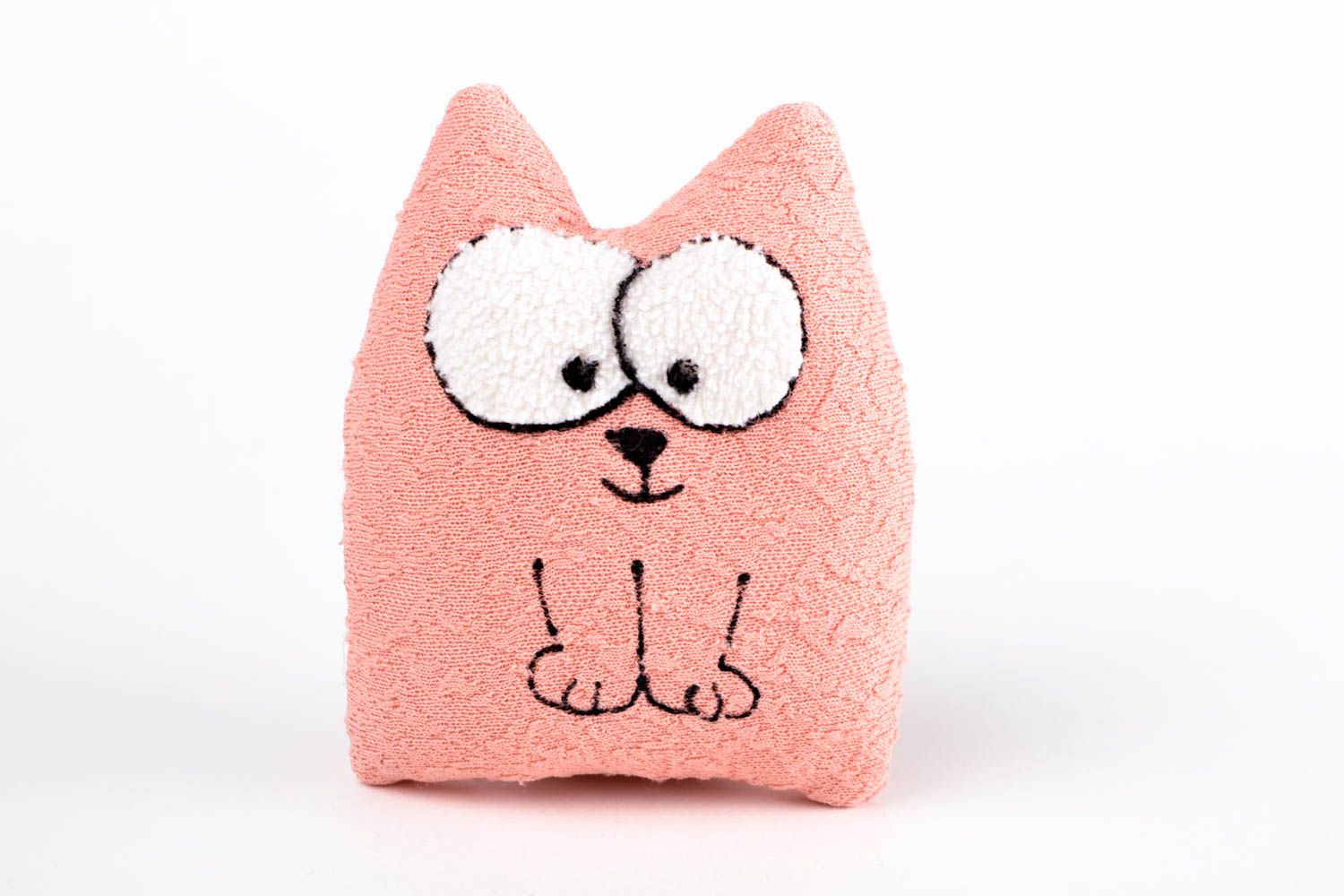 Peluche chat rose pastel Jouet fait main petit en tissus Cadeau pour enfant photo 3