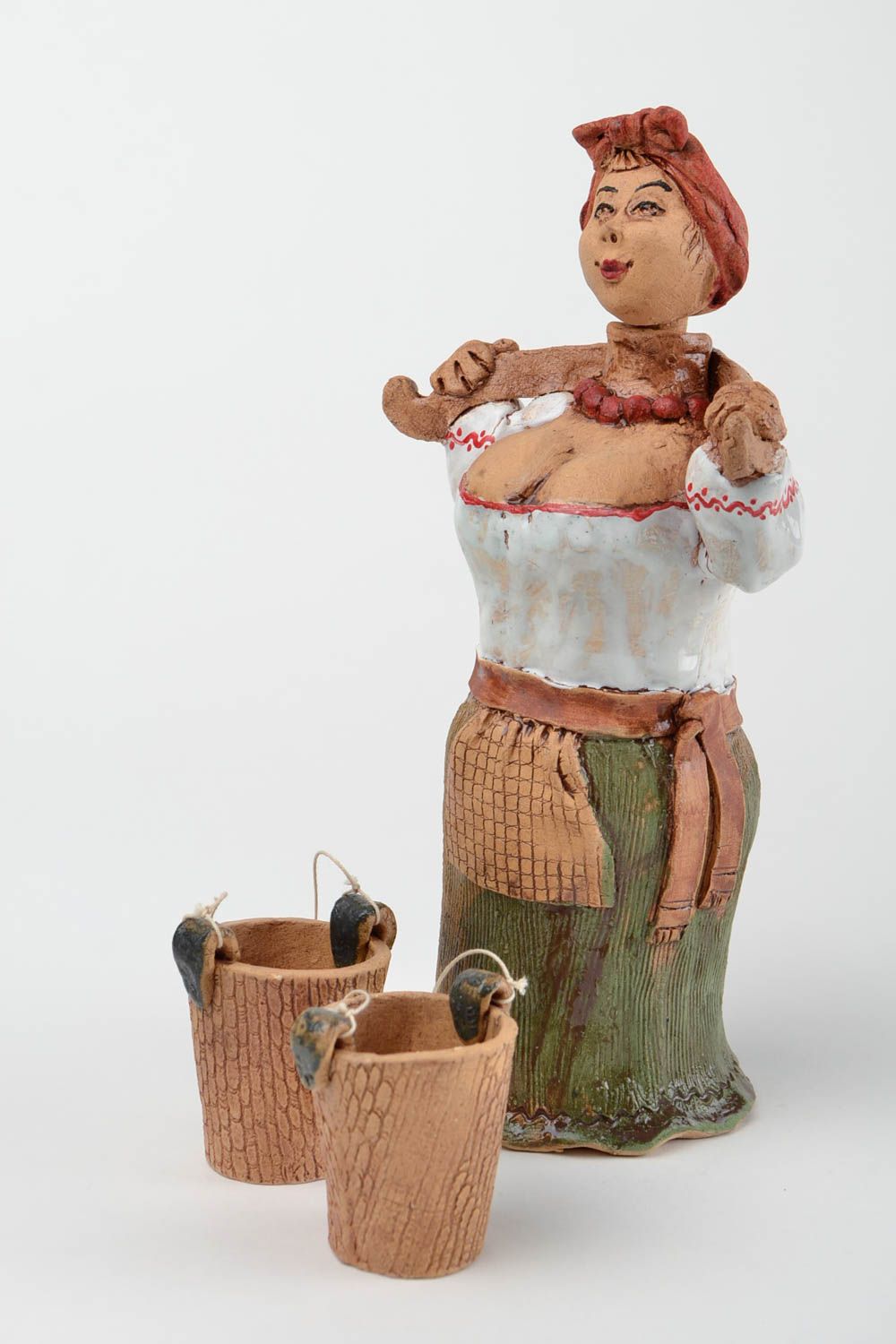 Handmade village woman's statuette with two jars for spices 1,7 lb photo 4