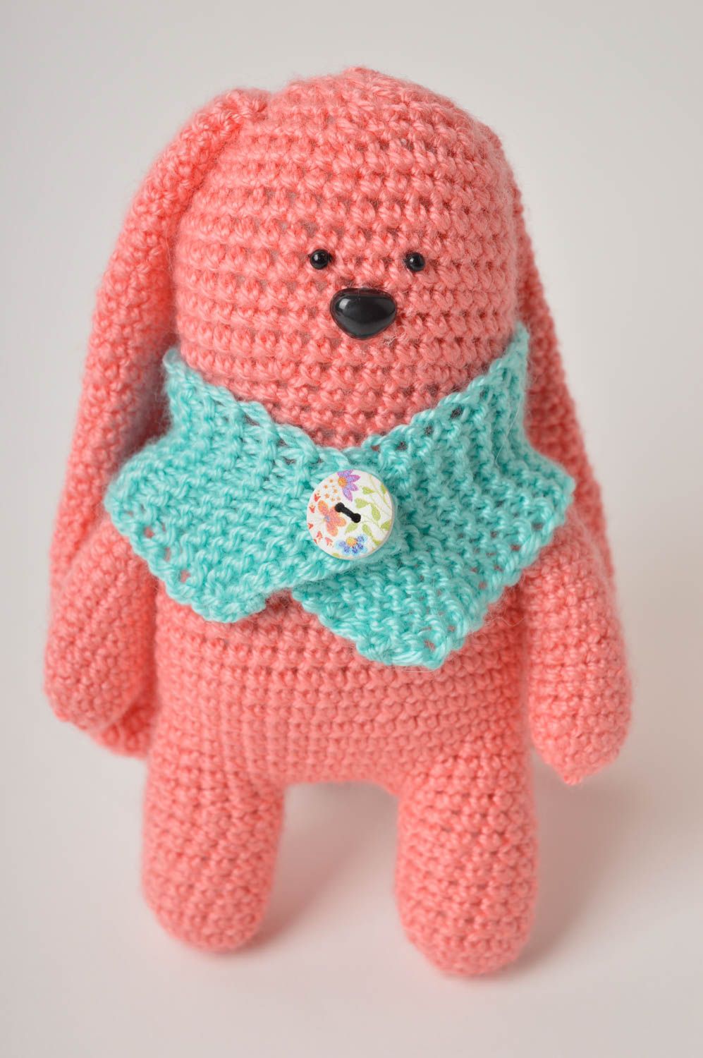 Peluche lapin Jouet tricoté fait main rose original Cadeau pour enfant photo 2