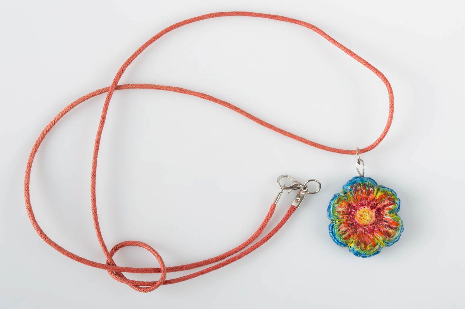 Clay designer pendant handmade ceramic pendant for woman flower shaped photo 3