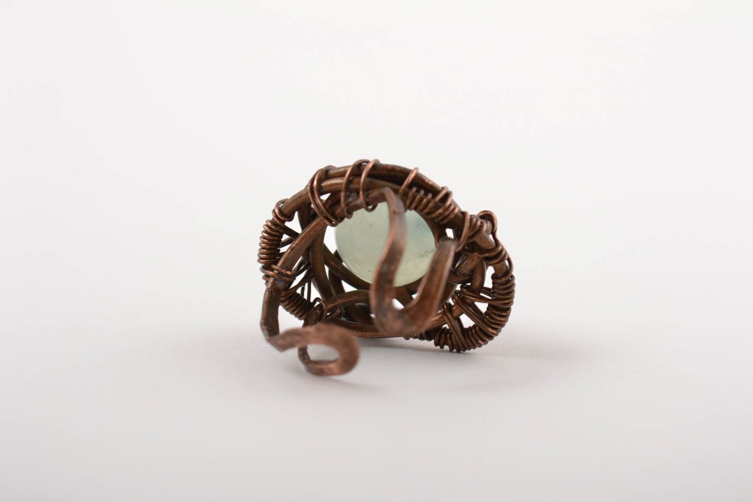 Красивое кольцо хэнд мэйд украшение в технике wire wrap медное кольцо Аквамарин фото 5
