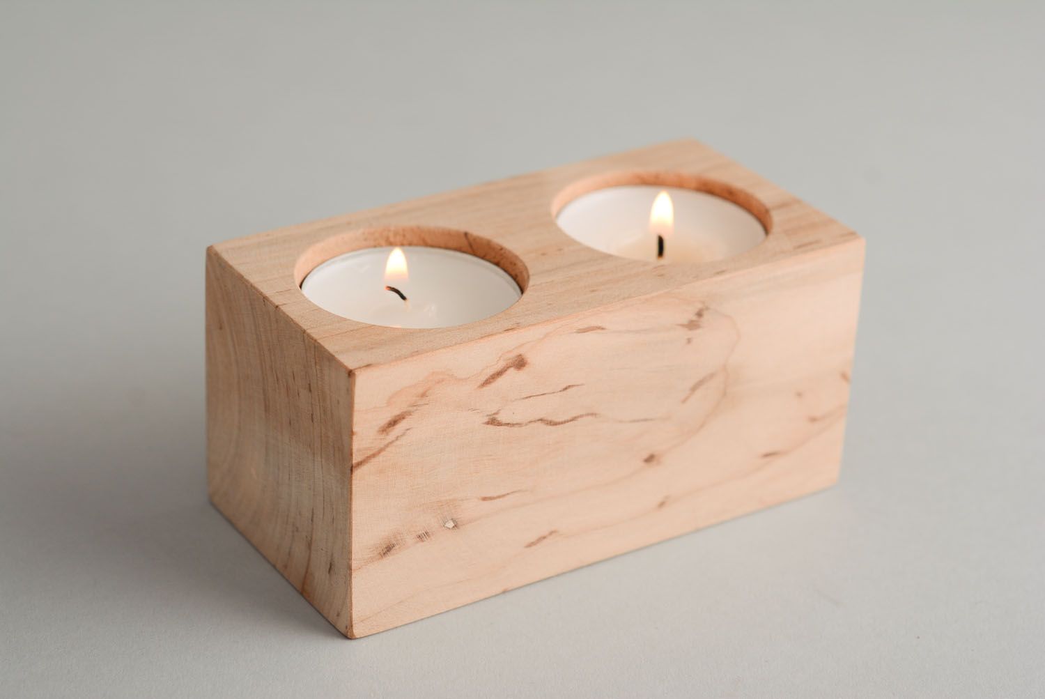 Support pour bougies en bois brut à décorer photo 1