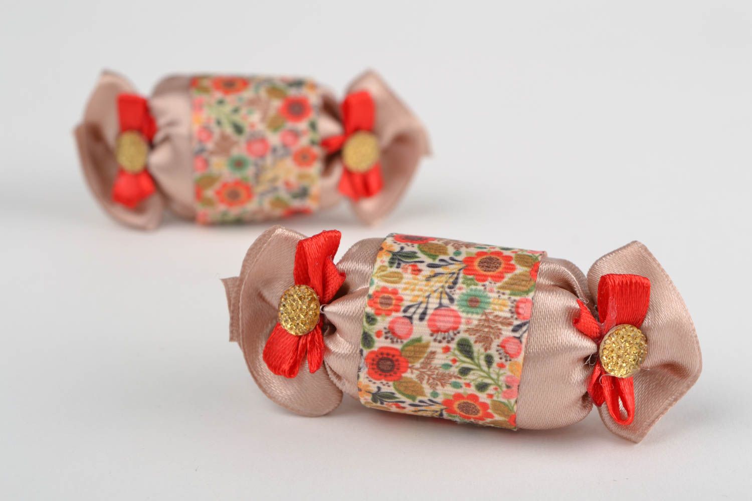 Festive handmade designer children's ribbon hair ties set 2 pieces photo 1