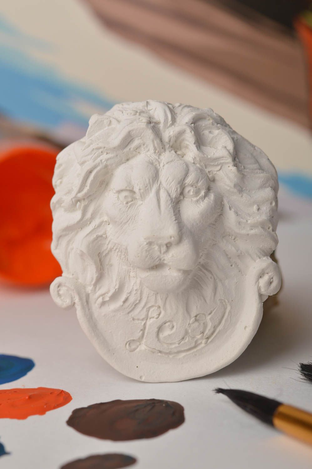 Magnet frigo fait main Figurine à peindre plâtre Aimant frigo lion Déco cuisine photo 1
