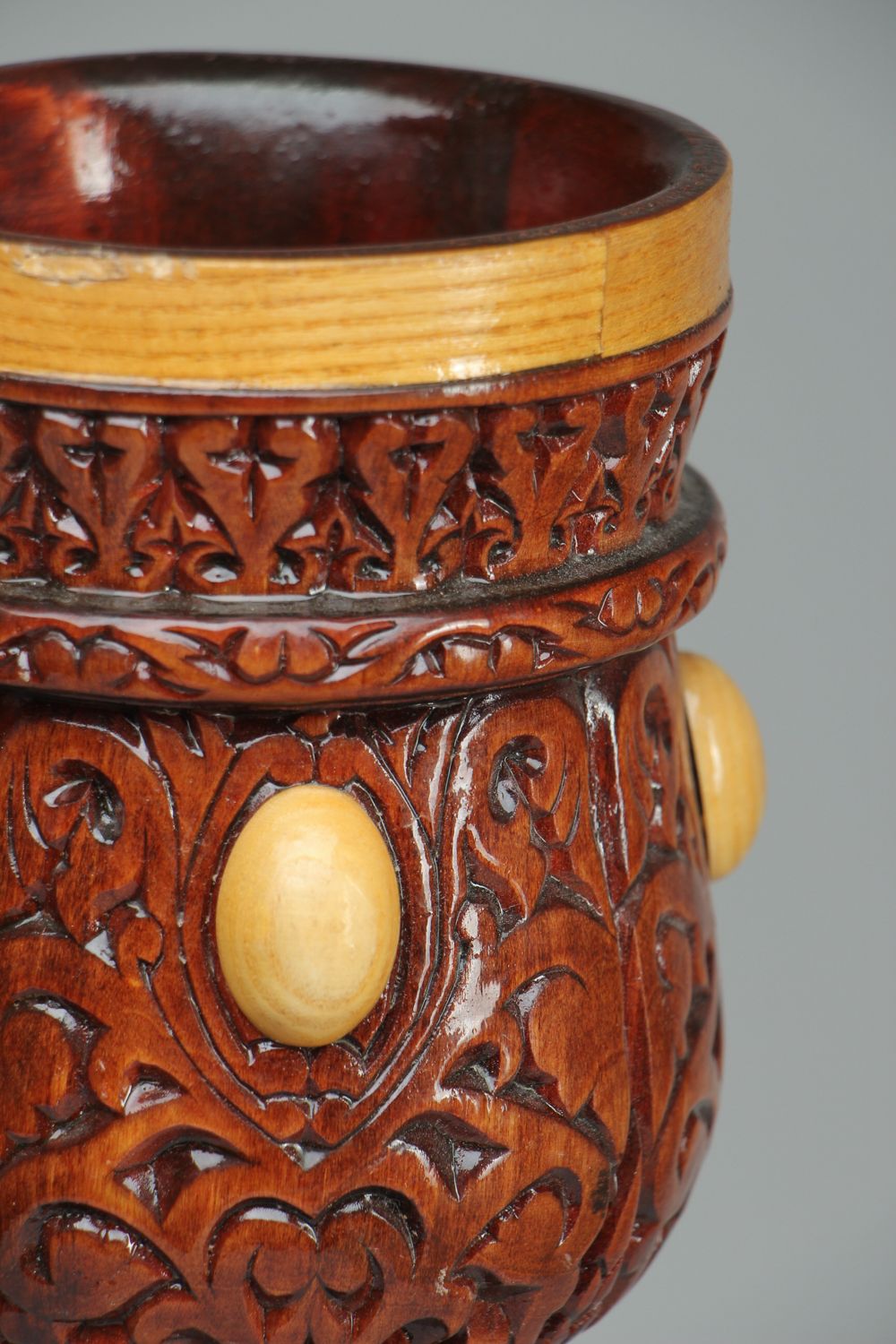 Handmade carved wooden goblet photo 2
