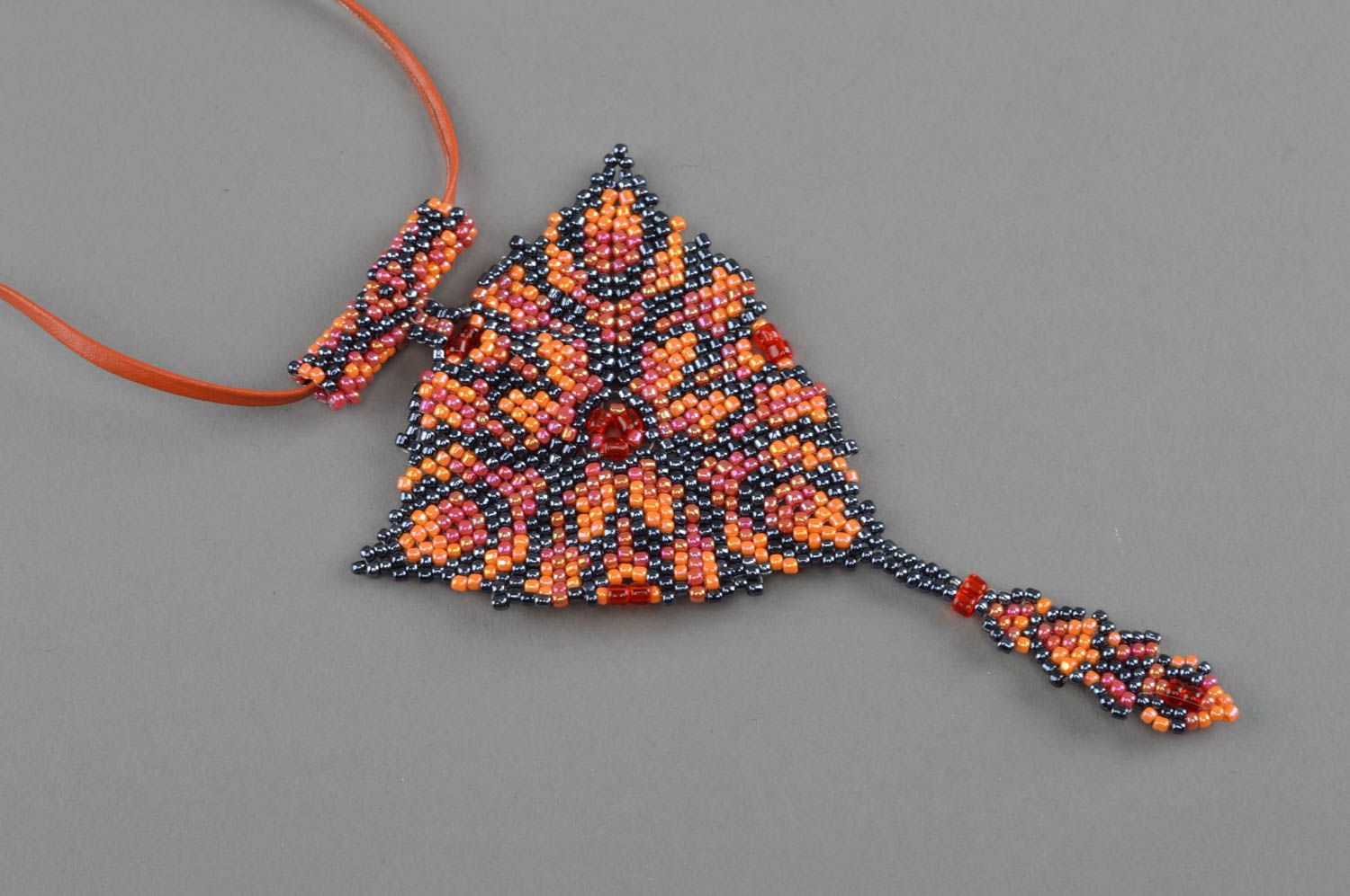 Seed bead pendant woven handmade accessory designer beaded jewelry for women photo 2