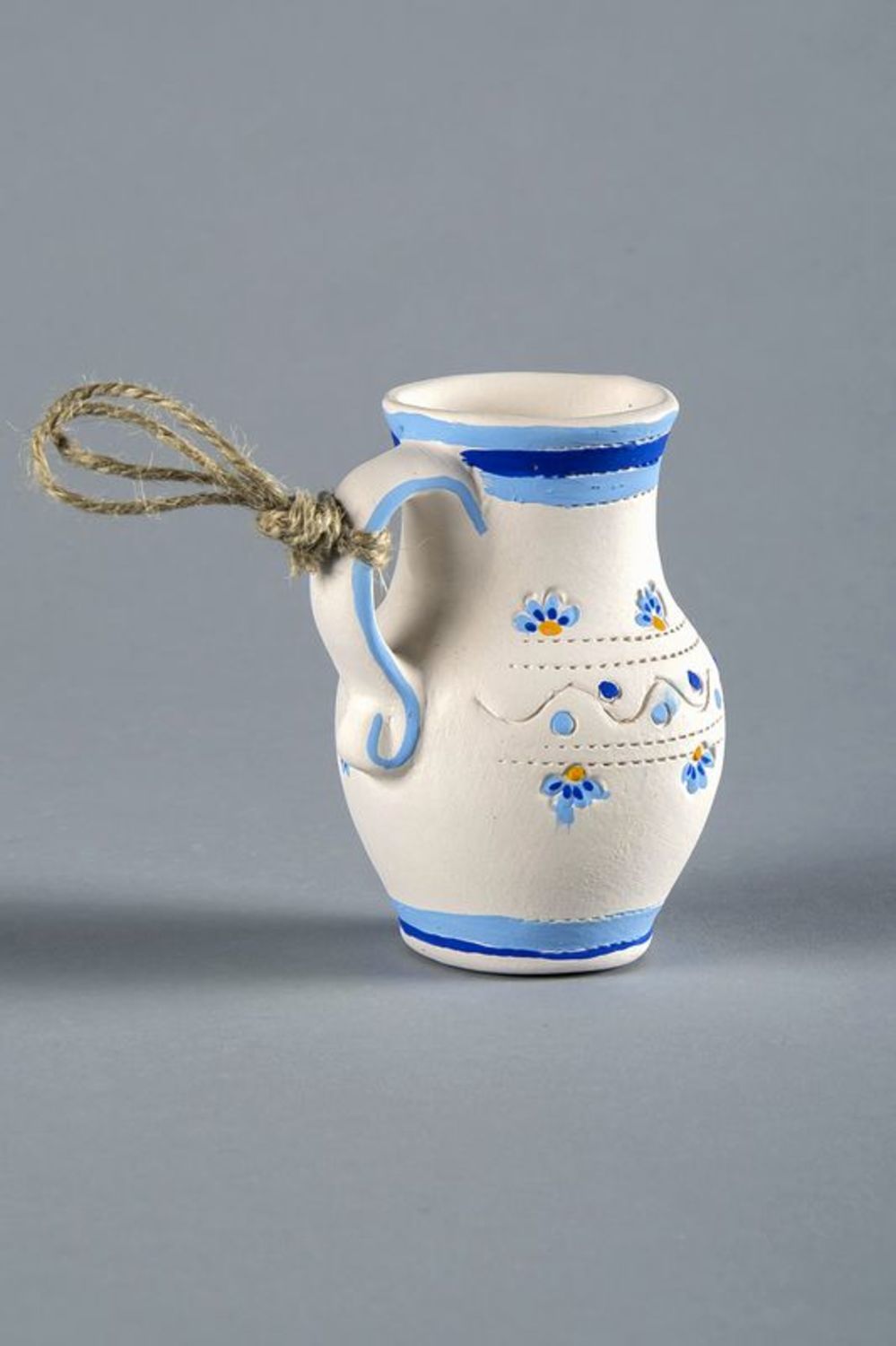 The handmade ceramic white jug on the rope 0,21 lb photo 1