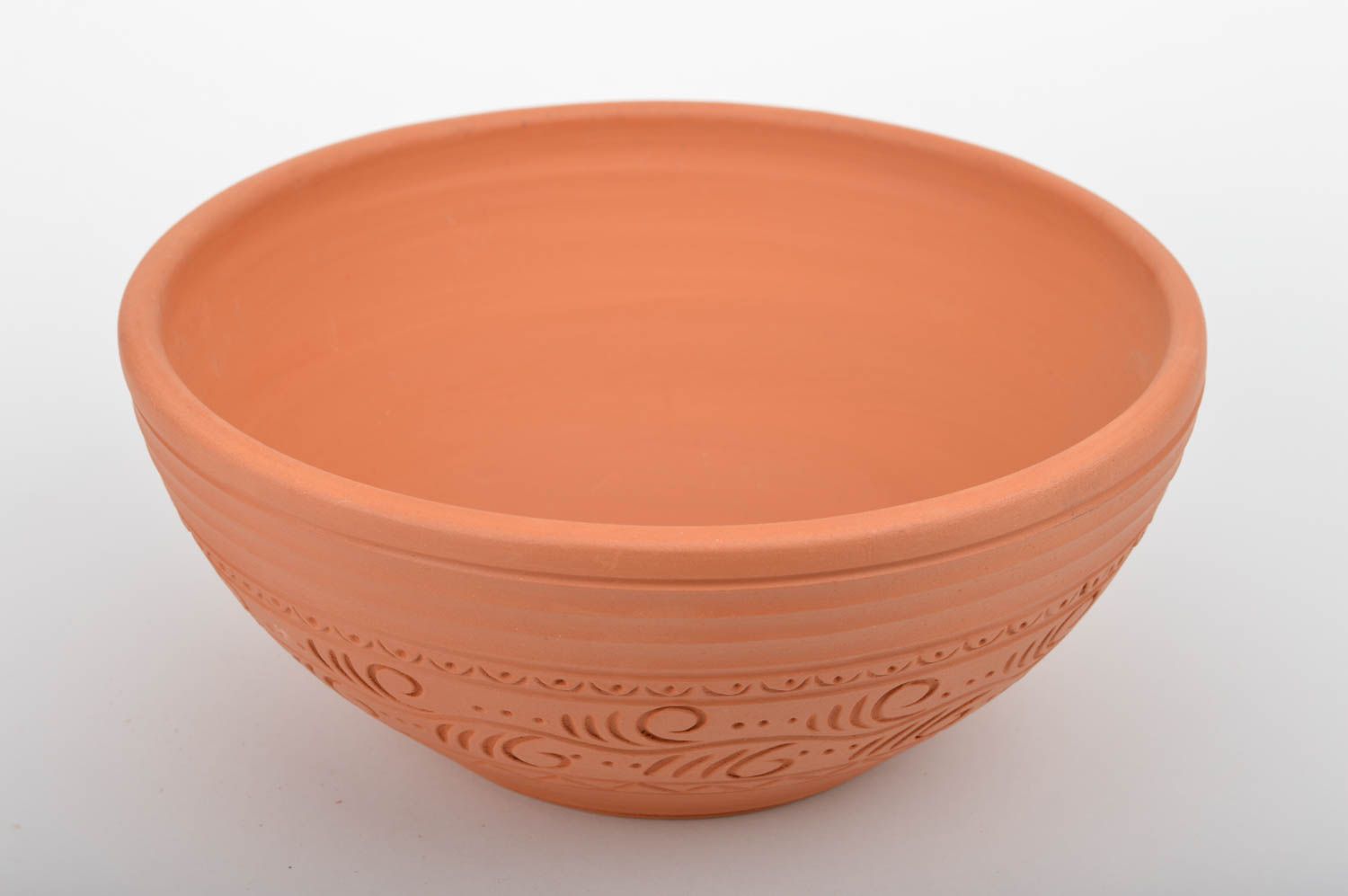 Handmade designer large light ceramic salad bowl for 1.5 l decorative ornamented photo 2