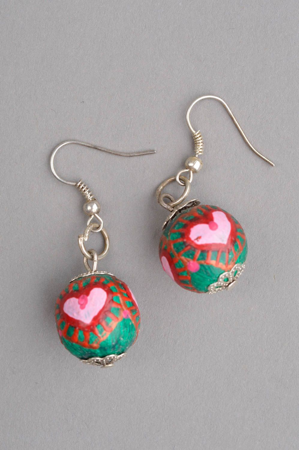 Stylish handmade dangle earrings wooden ball earrings wood craft gifts for her photo 2