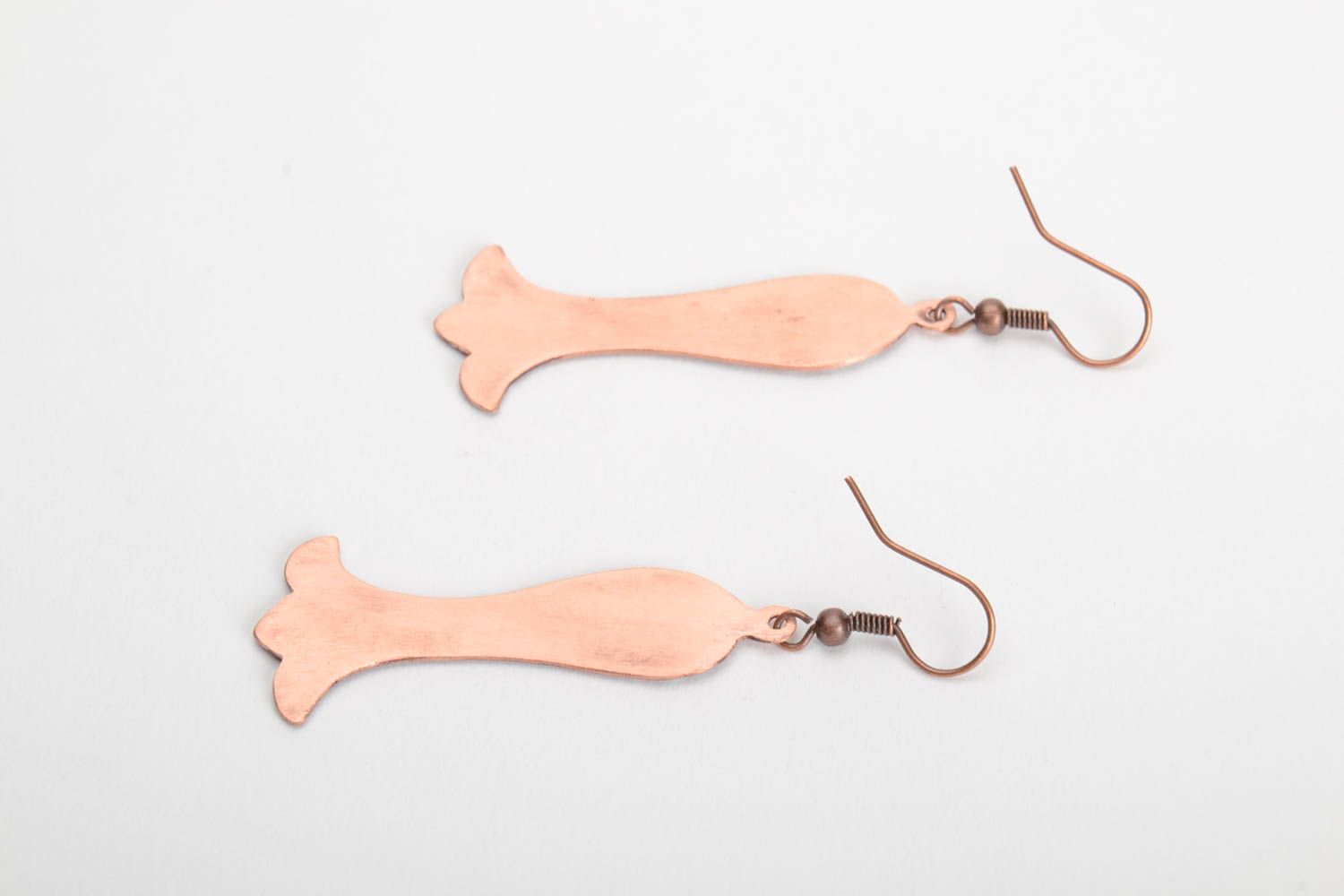 Copper handmade beautiful long earrings with hot enamel stylish accessory photo 3