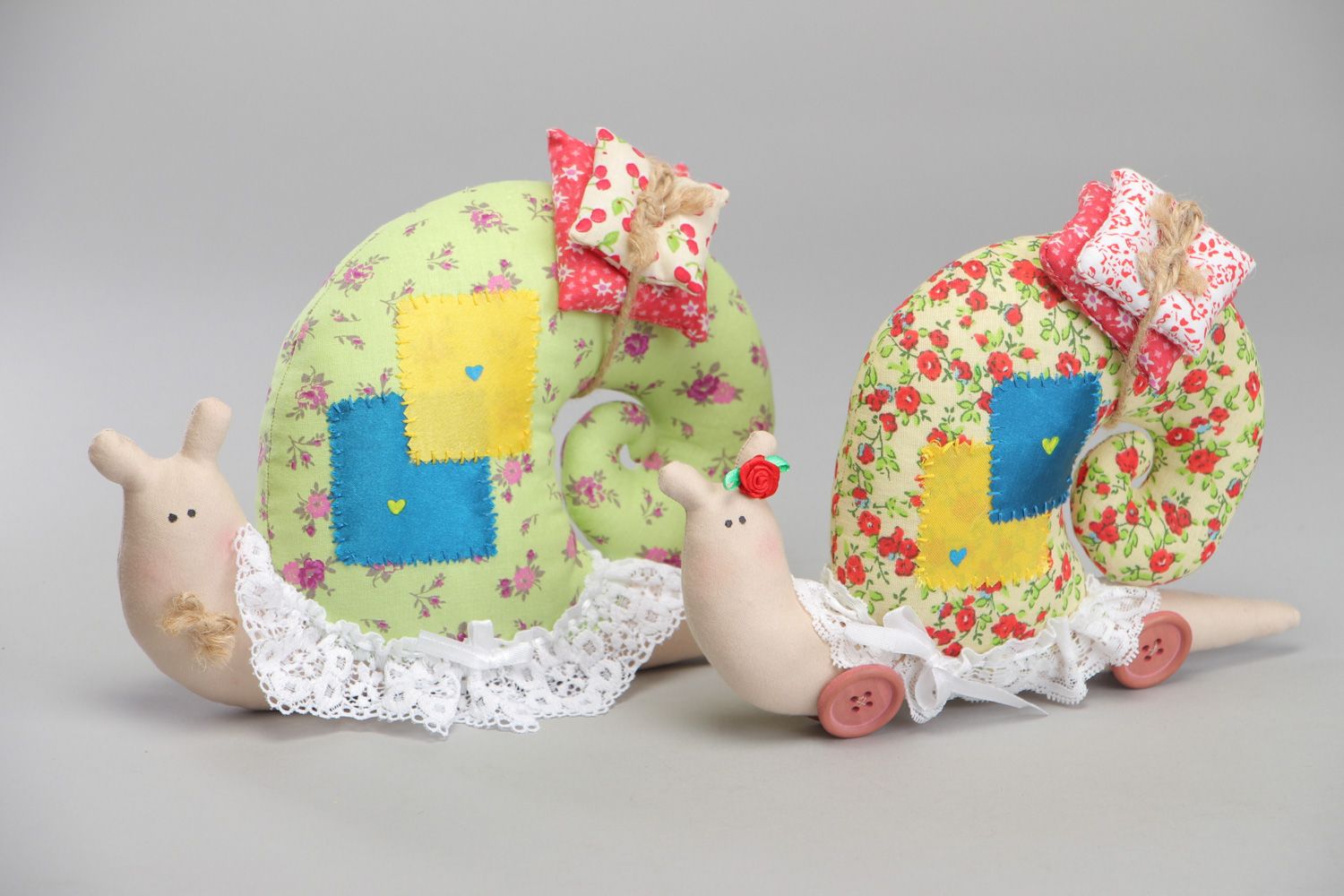 Set of handmade fabric soft toys Two Snails photo 1