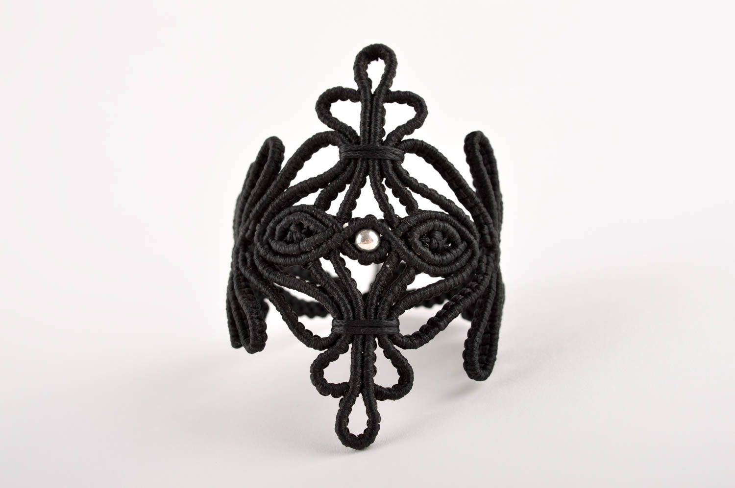 Модный браслет украшение ручной работы черный браслет из ниток широкий фото 3