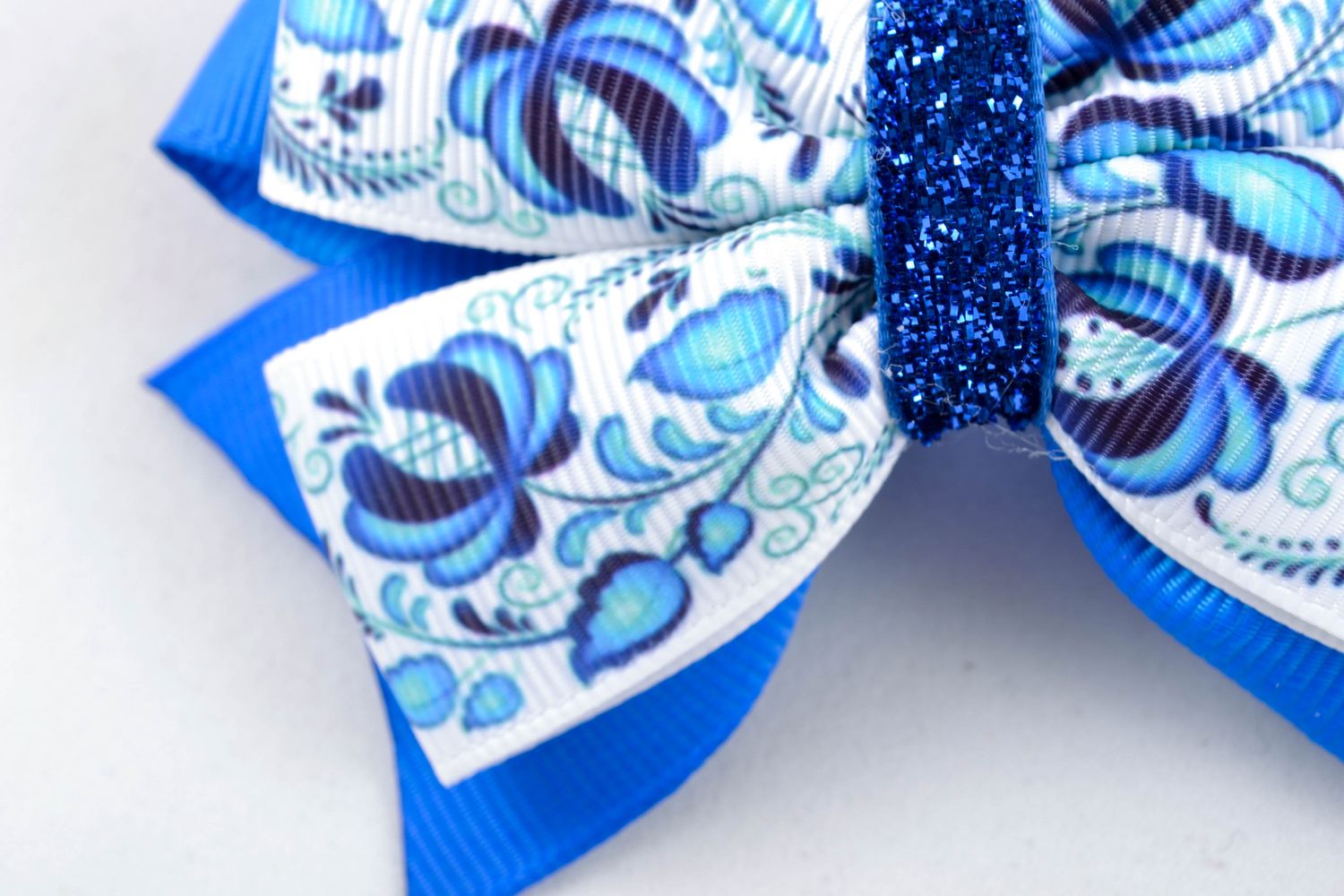 Резинки для волос бантики из репсовых лент яркие синие фото 2