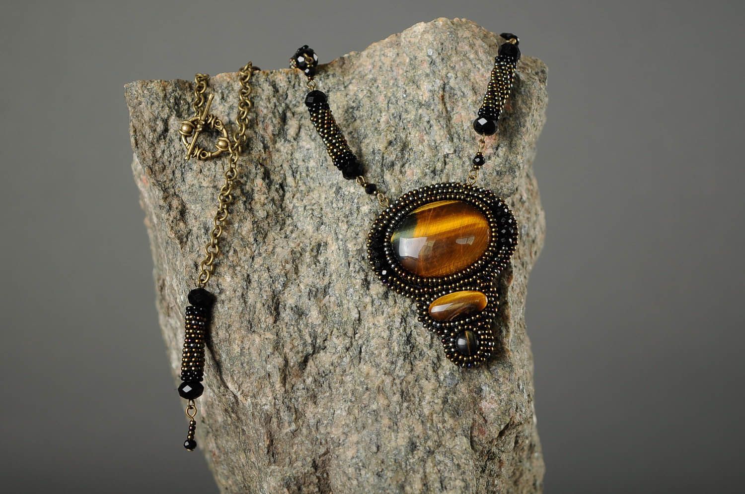Pendant with Beads and Tiger's Eye Stone photo 2