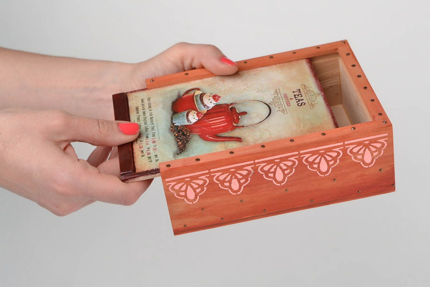 Handmade colorful designer wooden tea box with decoupage for kitchen   photo 2