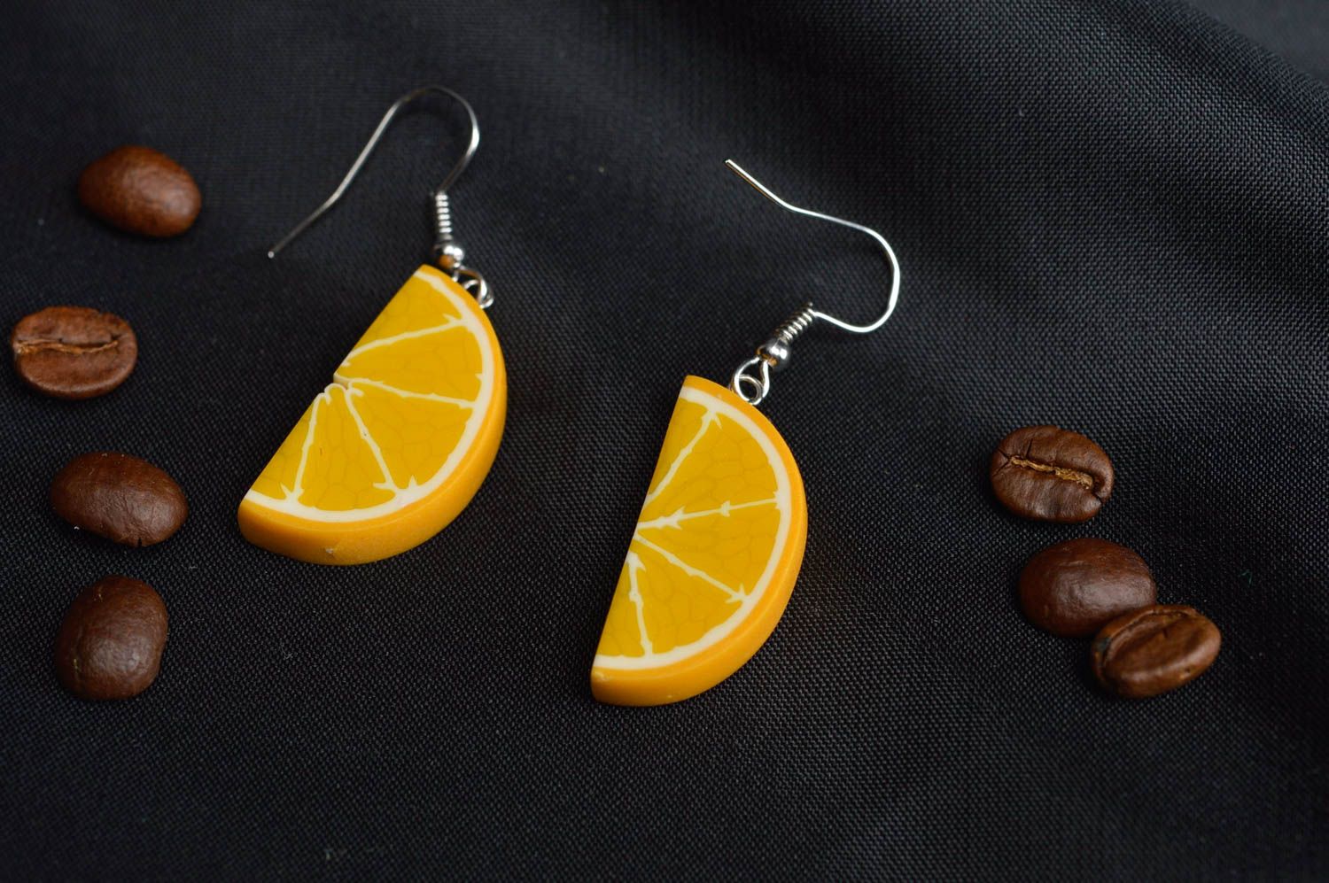 Handgemachte Ohrringe aus Polymerton in Form von Orangenscheiben für Mädchen foto 1