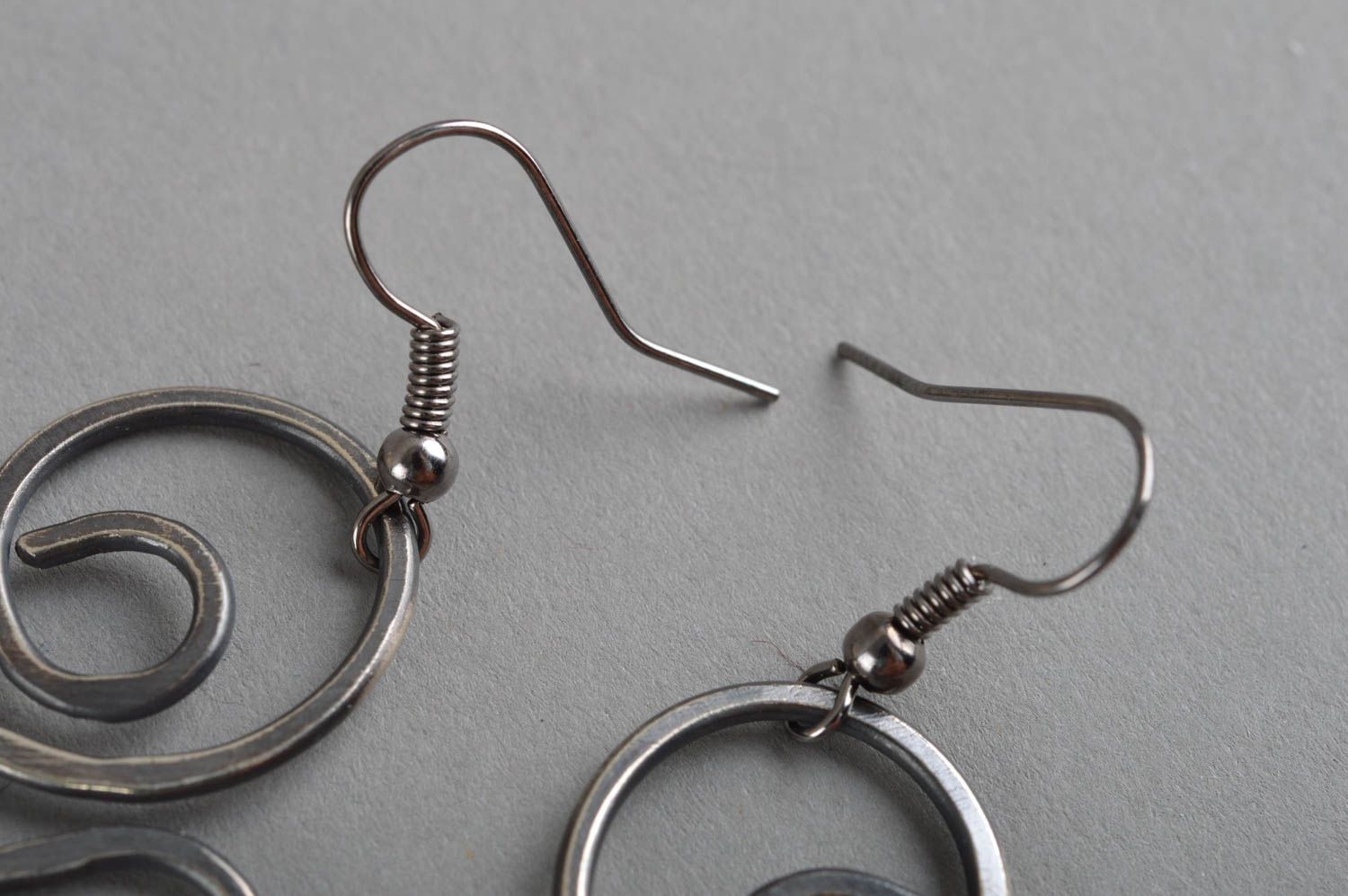 Stylish handmade metal earrings forged cupronickel earrings designer jewelry photo 4