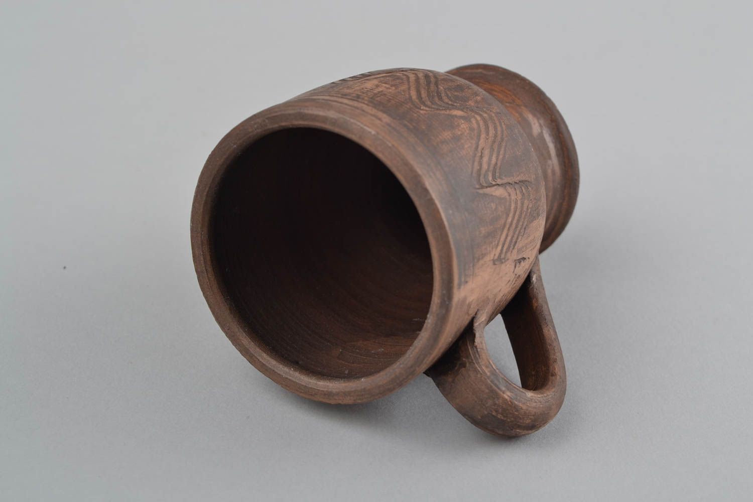 5 oz clay brown ceramic drinking cup on stand with handle and rustic style photo 4