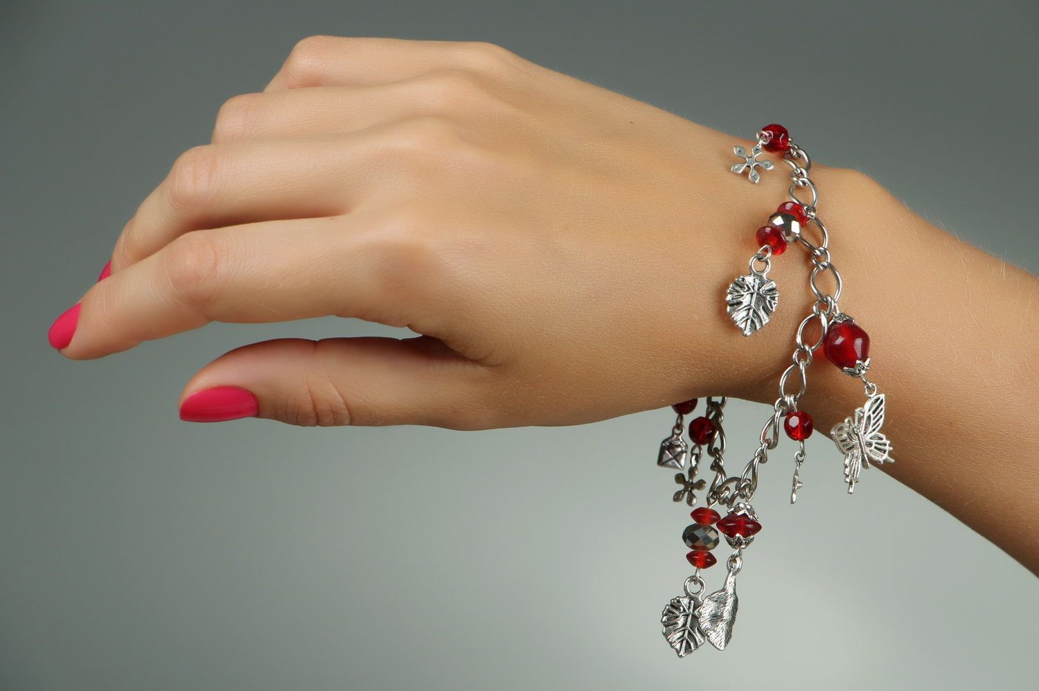 Bracelet chaîne avec pendentif en verre indien photo 4