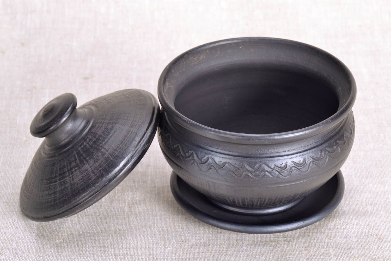 Pot en céramique noire avec couvercle fait main photo 4