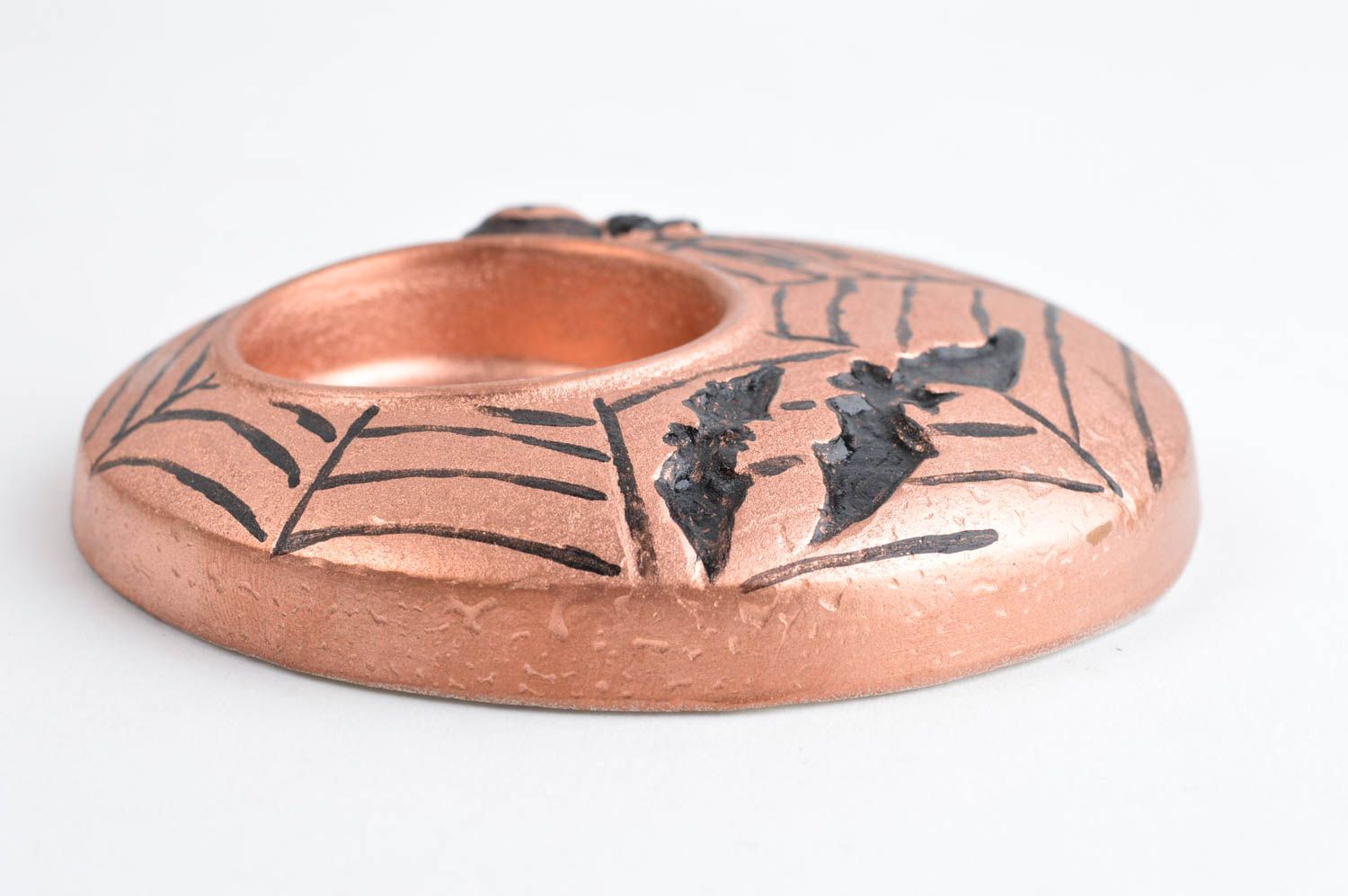 Bougeoir fait main Support bougie rond plâtre couleur de bronze Cadeau insolite photo 2