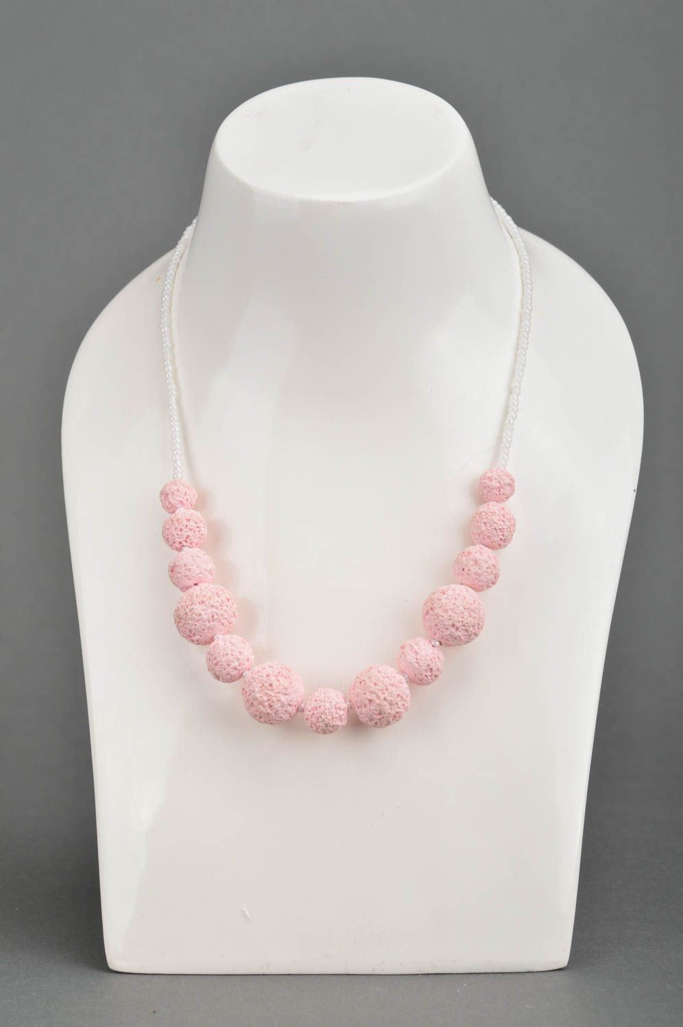 Handmade necklace made of polymer clay beautiful pink designer accessory photo 1