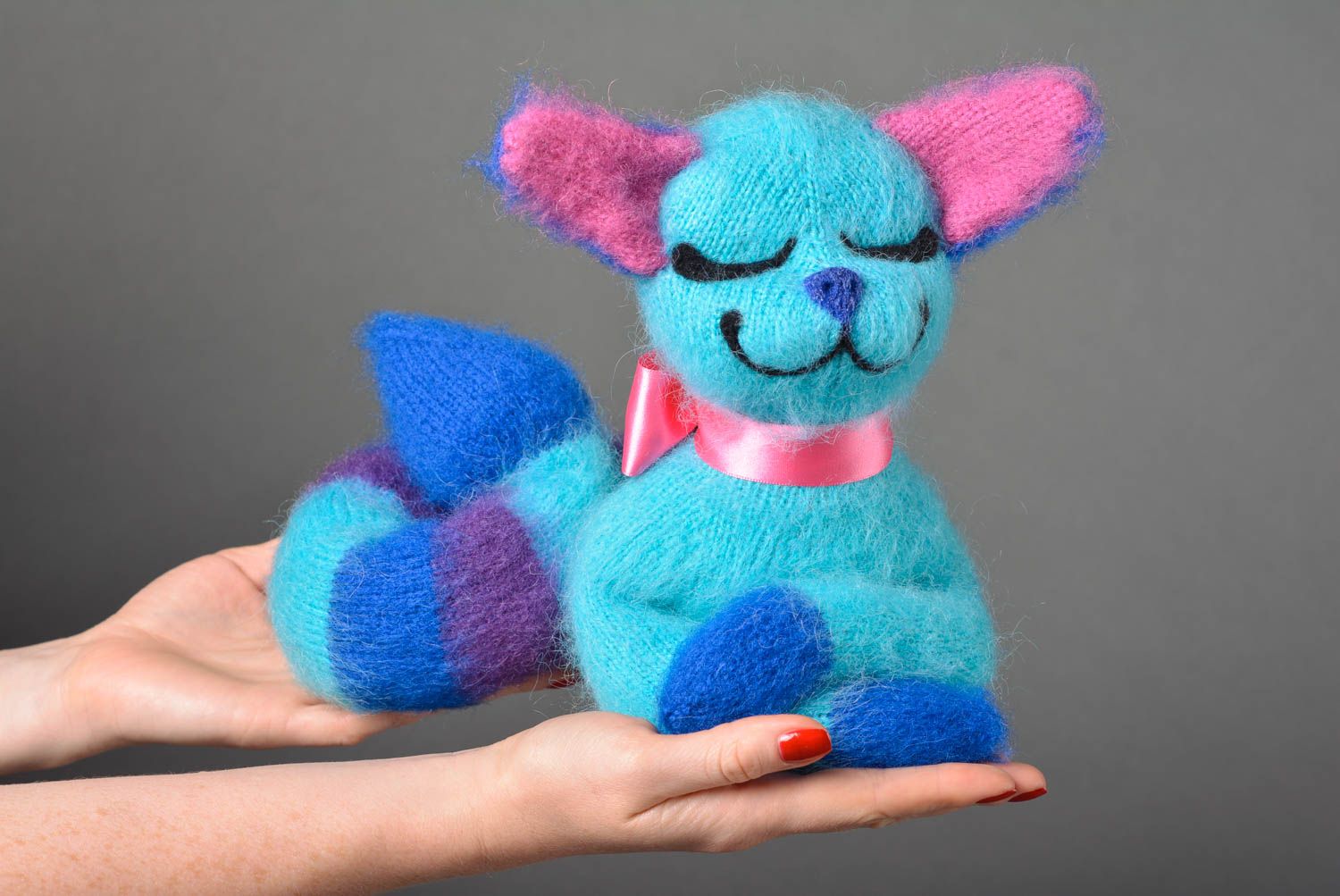 Kuscheltier Katze blau handgemachtes Stoff Spielzeug Geschenke für Kinder foto 4