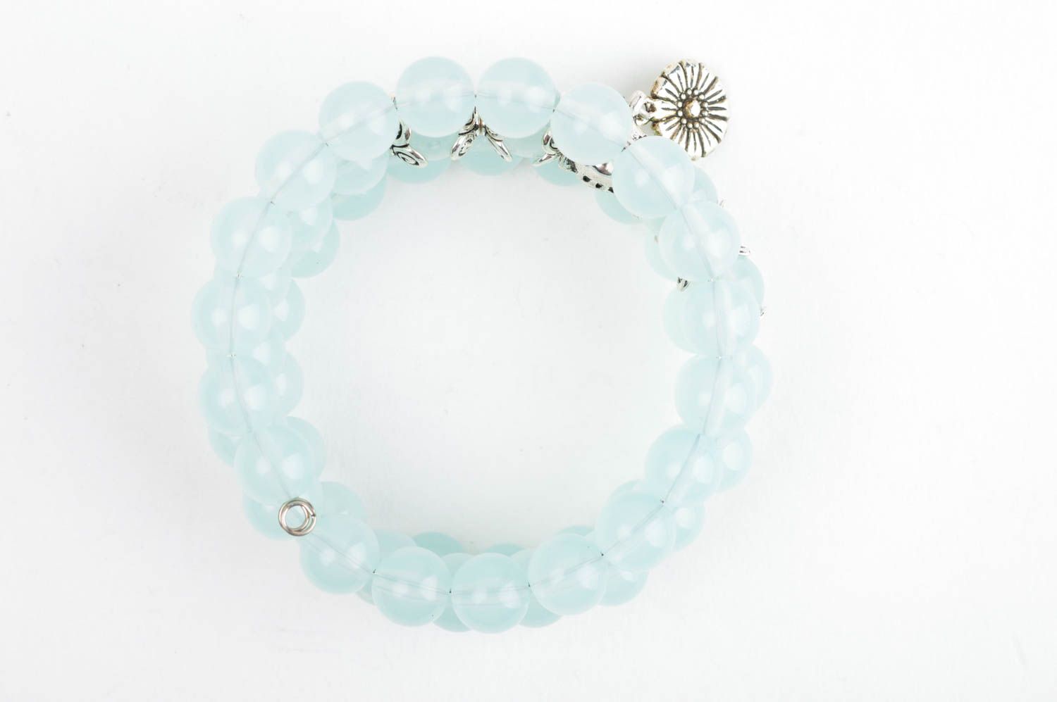 Three-layer beaded blue transparent bracelet for a girl photo 3