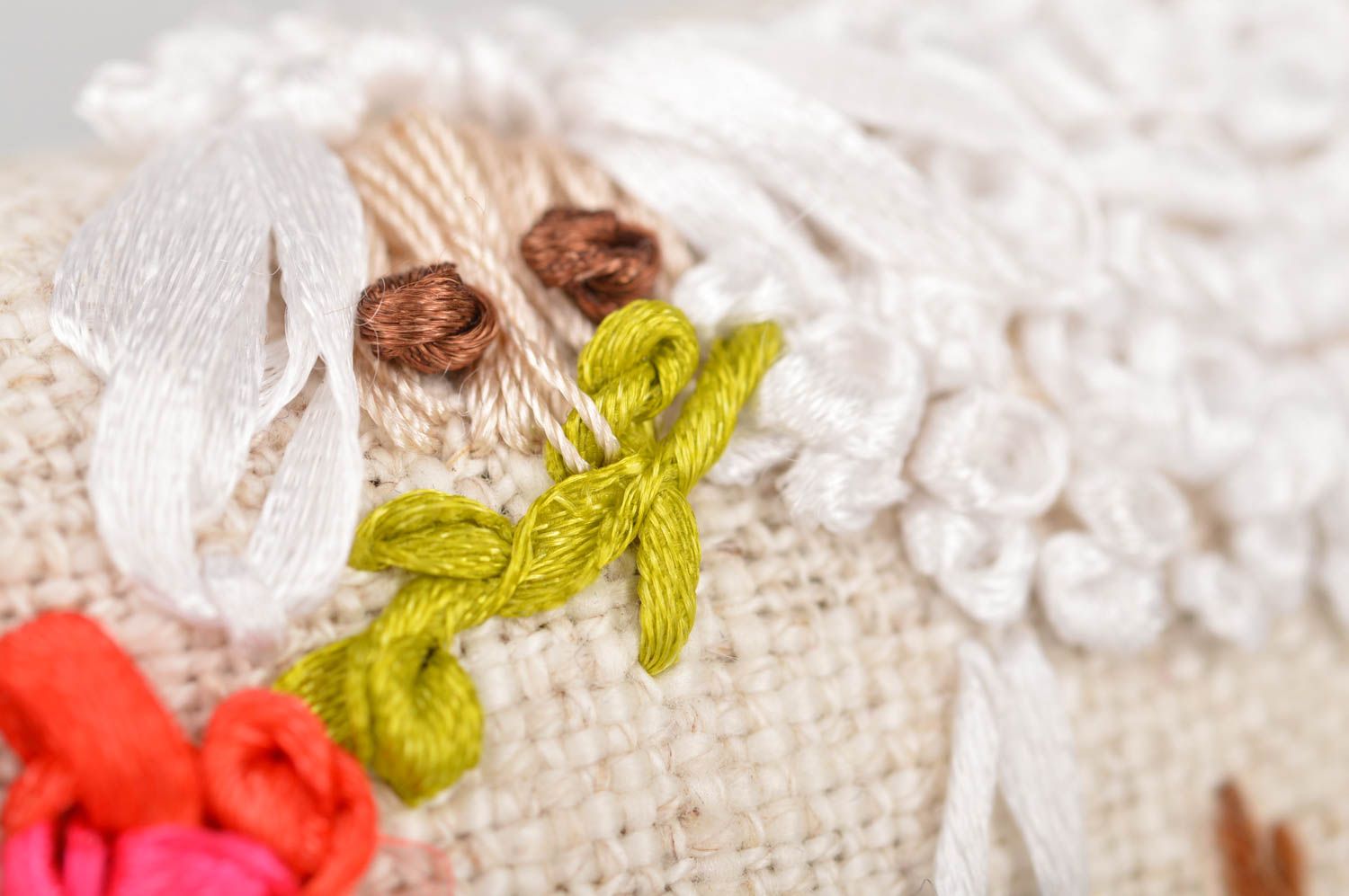 Unusual handmade designer sackcloth sachet pillow with embroidery photo 4