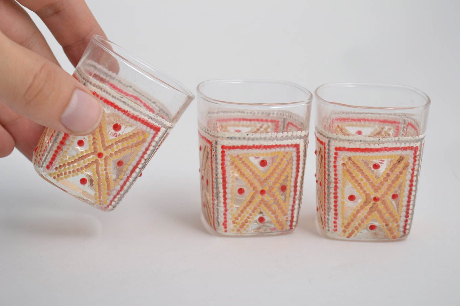Handmade glass wine glass shot glass set of 3 items designer souvenir decor idea photo 2