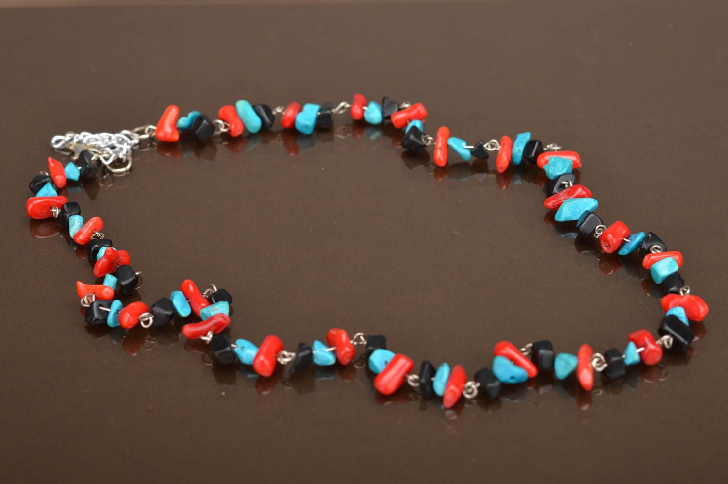 Beautiful stylish women's handmade necklace with colored stones designer jewelry photo 2