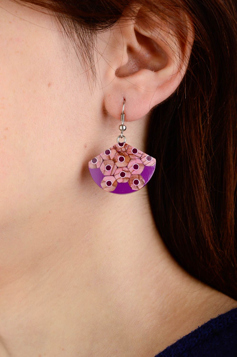Boucles d'oreilles fait main Bijou fantaisie violettes design Accessoire femme photo 2