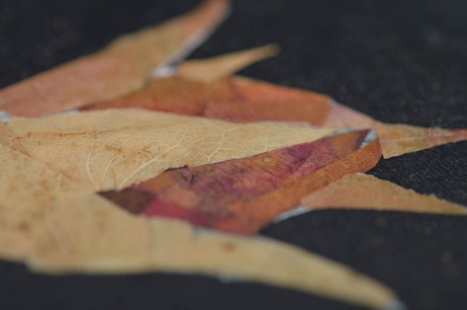 Картина из сухих листьев и лепестков на ткани ручной работы авторская Три розы фото 4