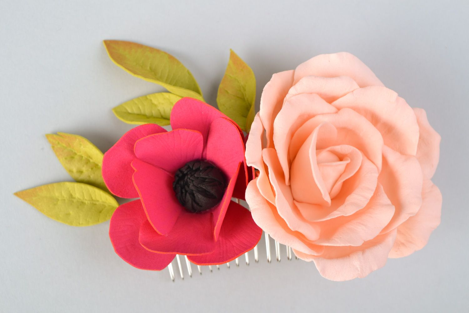 Kamm für Haare handmade mit Blumen aus Foamiran foto 4
