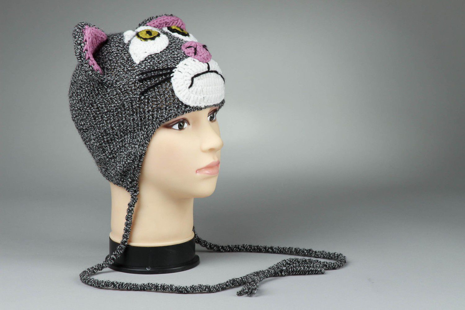 Bonnet tricoté pour enfant Chat gris photo 1