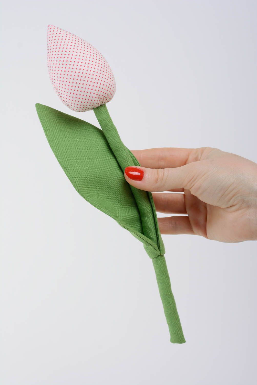Хлопковый искусственный цветок тюльпана в горошек ручной работы мягкий оригинальный фото 4