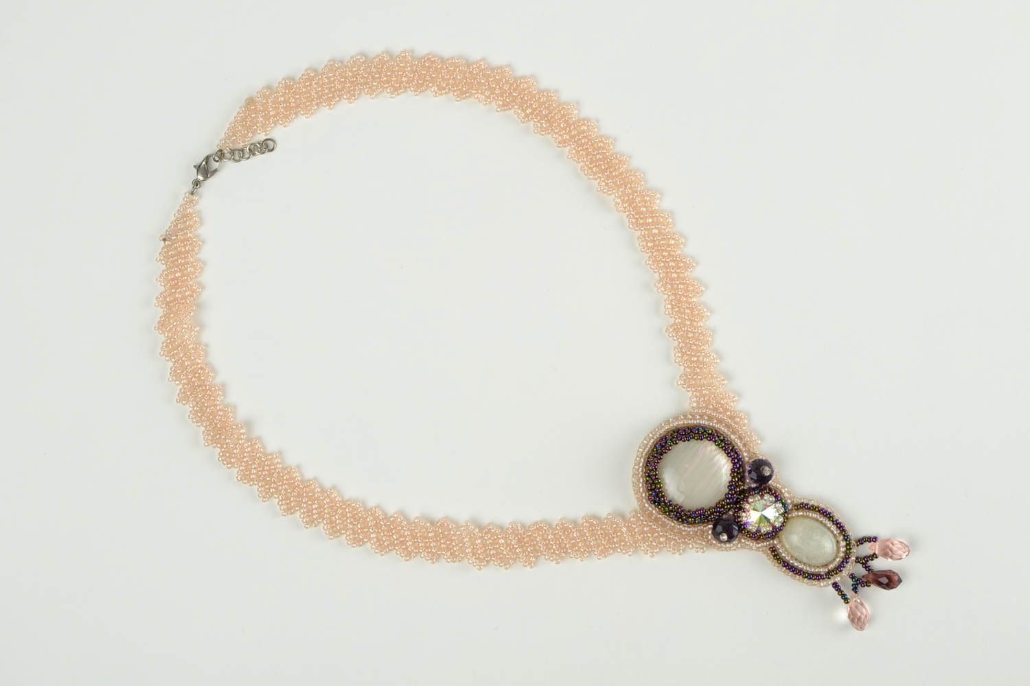 Schmuck handgemacht Halskette mit Anhänger Rocailles Kette Damen Collier rosa foto 2