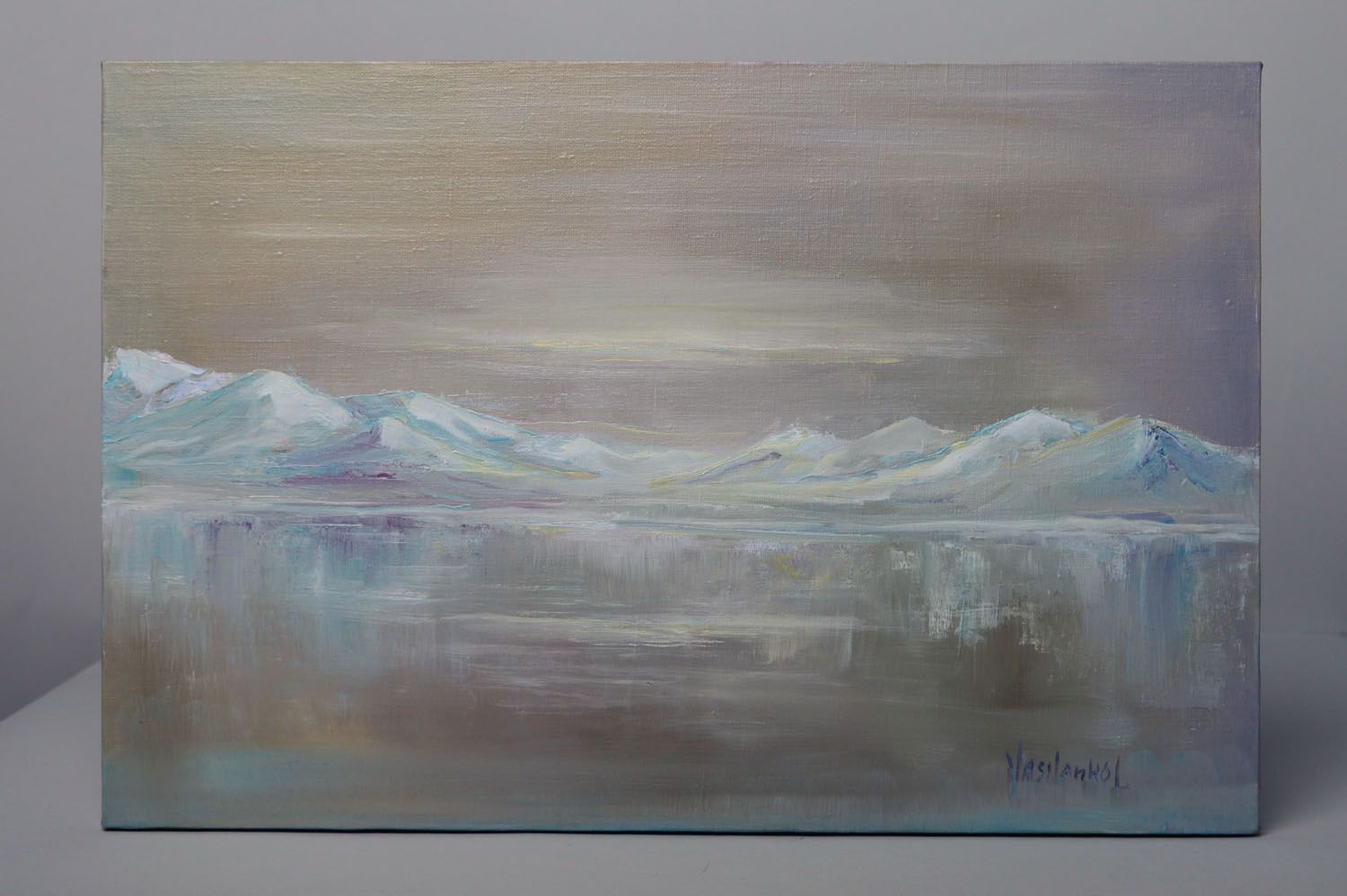 Homemade oil painting The Winter Lake photo 1