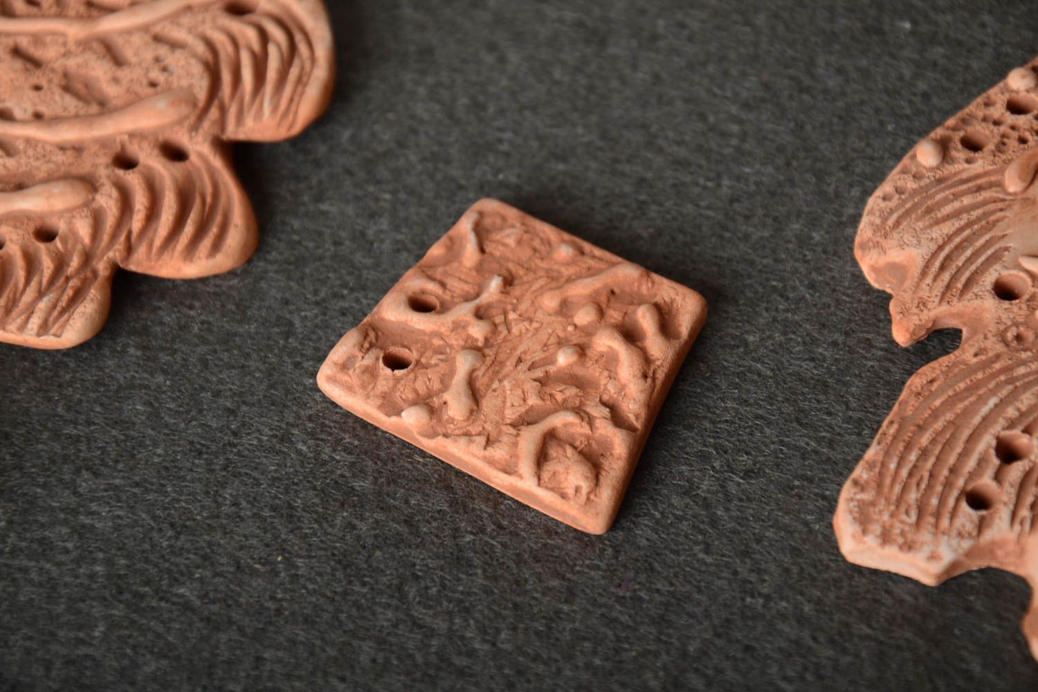 Beautiful handmade relief clay blank pendant with opening for cord DIY jewelry photo 1