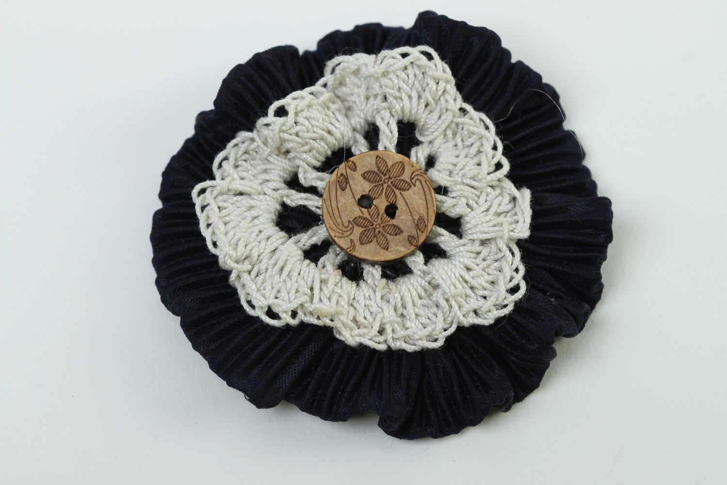Fleur tricot faite main Fourniture bijoux noir et blanc Loisirs créatifs photo 2