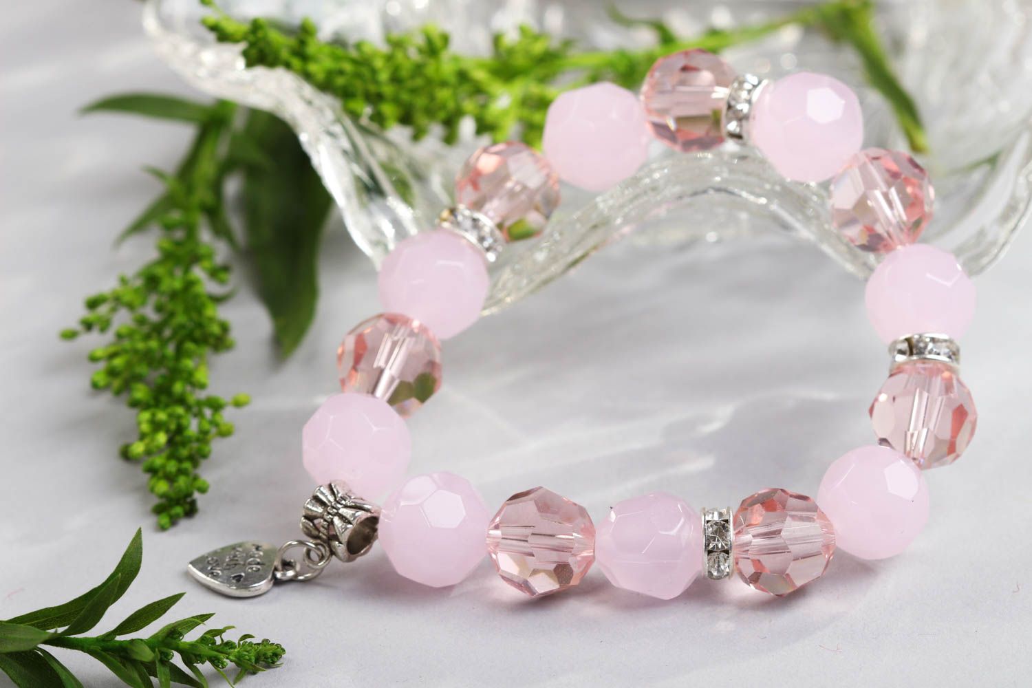 Bracelet en quartz rose Bijou fait main avec cristaux Cadeau pour femme photo 1